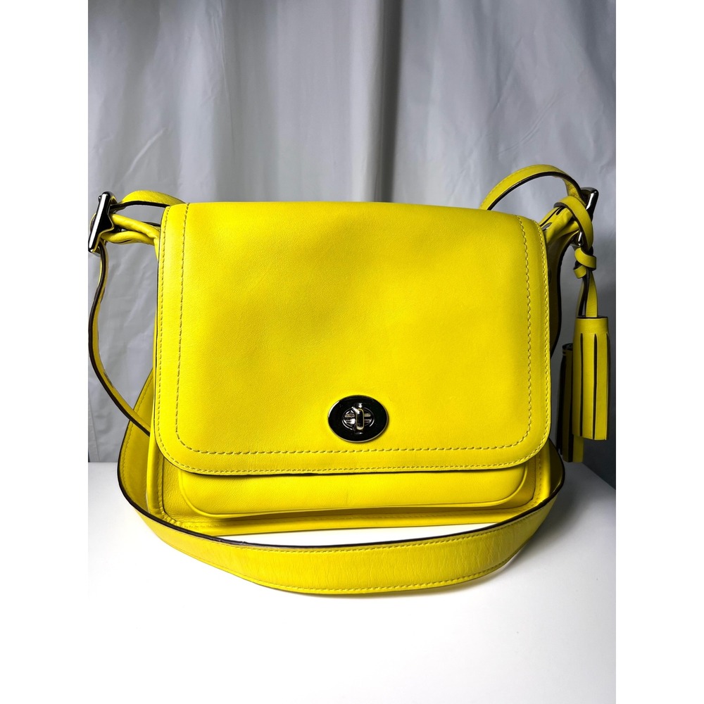 COACH Leather Legacy Rambler Turnlock Crossbody Fluorescent Yellow Bag LNWOT